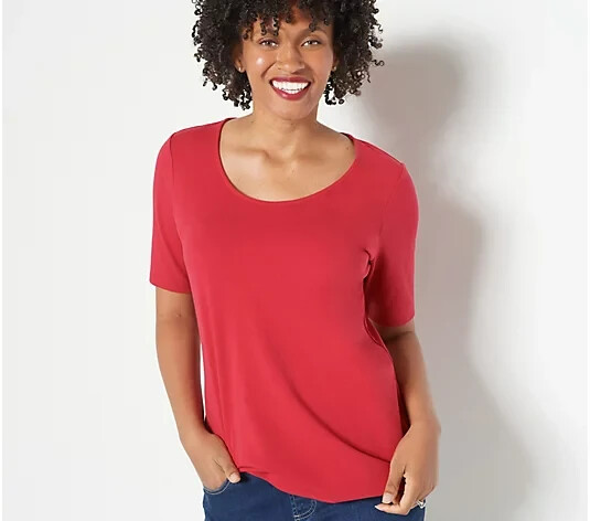 Belle by Kim Gravel TripleLuxe Ribbed Knit Top-Americana Red-XS