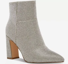 Madden Girl SZ 7 Women Pointed Toe Silver Rhinestone Booties Shoes Medium