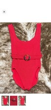 Hunza G Red Crinkle Stretch Belted One Piece ...