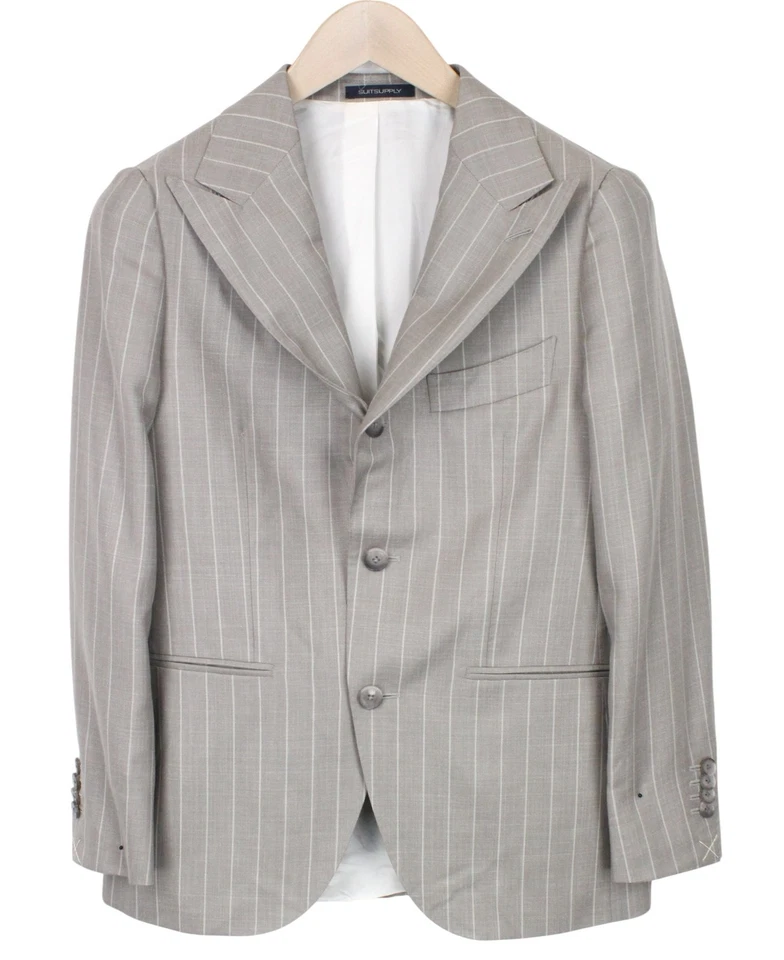 SUITSUPPLY La Spalla Men's UK34S Suit Taupe Striped Wool Silk Linen 3 Piece - Image 2 of 4