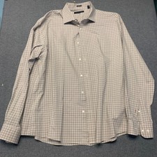 TOMMY HILFIGER Mens Dress Shirt Size 17 34/35XL Beige Plaid Long Sleeve Slim Fit