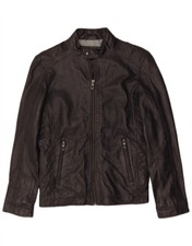 JACK & JONES Mens Leather Jacket UK 34 XS Nav...