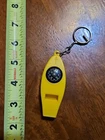 RARE OLD VINTAGE KEYCHAIN WHISTLE COMPASS THERMOMETER YELLOW