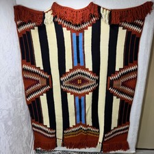 Handmade Knitted Tribal Afghan Blanket Southwestern Geometric Fringed 49x69