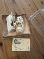 Vintage newborn satin honeysuckle infant shoes with box