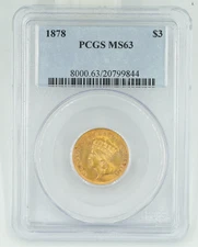 1878 PCGS MS63 $3 Gold Indian Princess