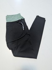 Women's Running Black Leggings With Skirt, Green Trim, Size M