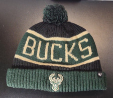 '47 Brand Milwaukee Bucks Winter Knit Beanie Hat Black Logo NBA Basketball Pom
