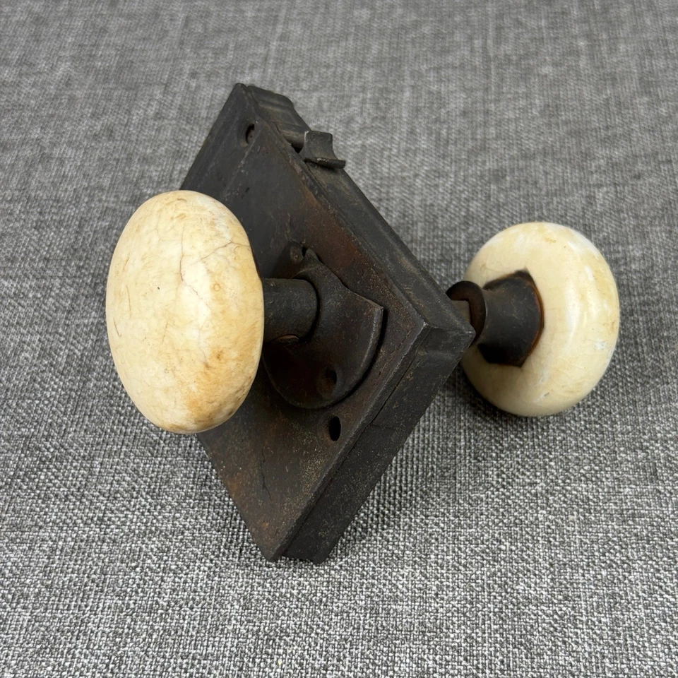 Antique Victorian Porcelain Door Knob with Mortise Lock Vintage Hardware set - Image 2 of 4