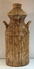 1980s Vintage Faux Bamboo Umbrella Porcelain Tall Plant Flower Vase  Lid