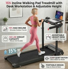 3.5HP Ultra-Quiet Walking Pad with Desk Electric Treadmill Machine for Home Gym