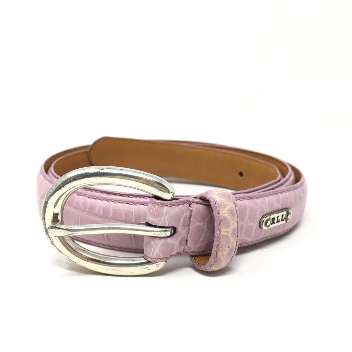RALPH LAUREN Rose Purple Patent Saffiano Leather Silver Buckle Logo Belt S Lauren Ralph Lauren Leather Purple Belts for Women for sale  main image 3