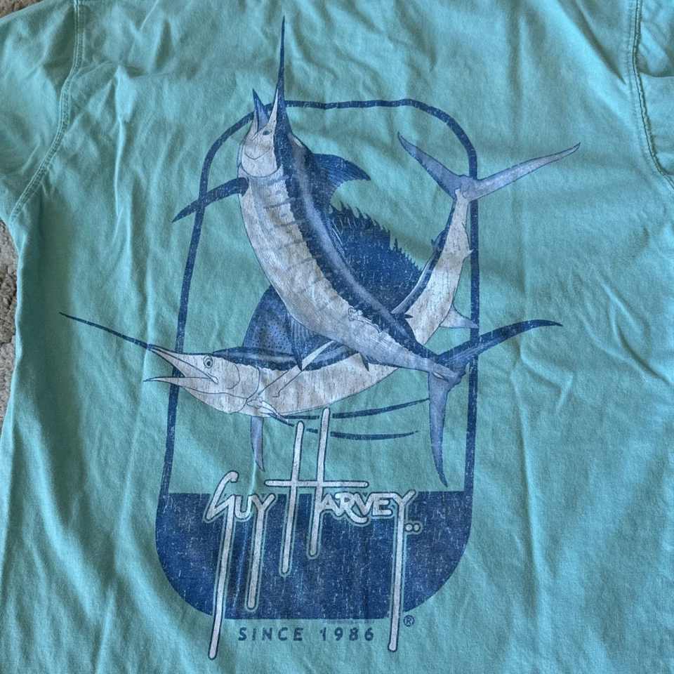 Guy Harvey Aftco Short Sleeve Tee Shirt Size Small Blue Green Marlin - Image 2 of 4