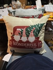 Throw PILLOW Christmas Gnome Xmas Double-sided Zip Polyester Filled 15x15" USA