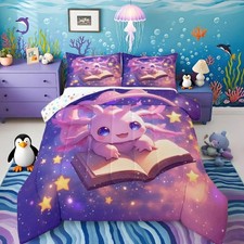 Cute Axolotl Bedding Set for Girls Boys Kids Twin Size Cartoon Salamander Com...