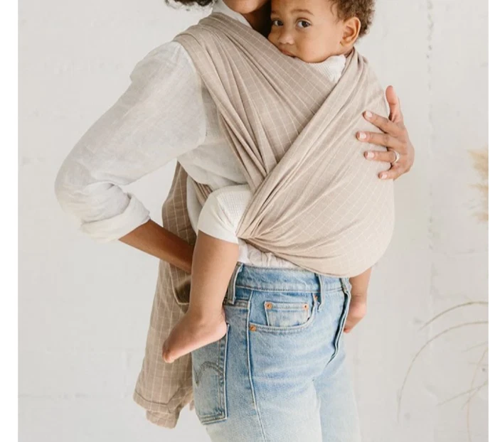 Solly Baby Loop Carrier Wrap Creamy Grid w/ Instructions Organic Cotton 15-45lb