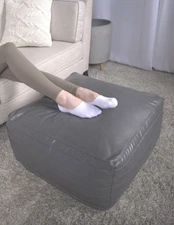 Bambo Gray Faux Leather Rectangle Pouf - Stylish & Durable