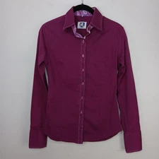 Royal Highness Equestrian Top Women Med Button Maroon Stretch Riding Outdoor