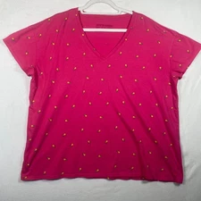 Life is Good Pink Pineapple Print Short Sleeve V-Neck T-Shirt Women’s Size XXL