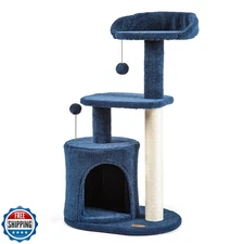 ClevaHome Small Deep Denim Blue Cat Tree for Small Spaces, Kitten