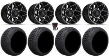 GTW Stellar 14" Golf Wheels Black/Machined 205x30 Cruze Tires E-Z-GO & Club Car