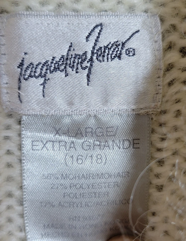 Винтажный женский свитер Jacqueline Ferrar с ложным воротником размер XL смесь кремового мохера - Изображение 4 из 4