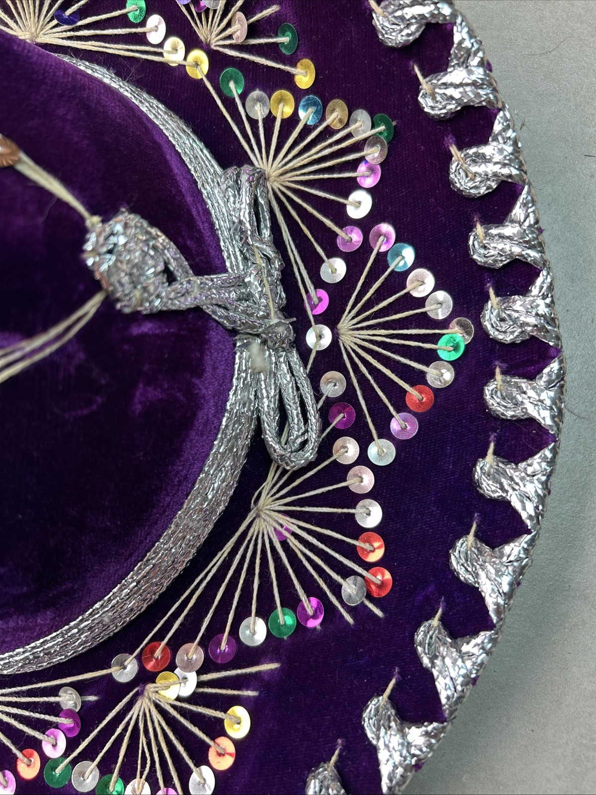 Vintage Authentic  Mexican Pigalle Sombrero Purple and silver  with sequins 50cm image 2