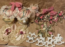 Victorian Style Ornaments Mauve Gold 21 Pieces Musical Instruments Hearts