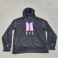 BTS Love Yourself Hoodie Mens Medium Black Logo Graphic Pullover Pockets