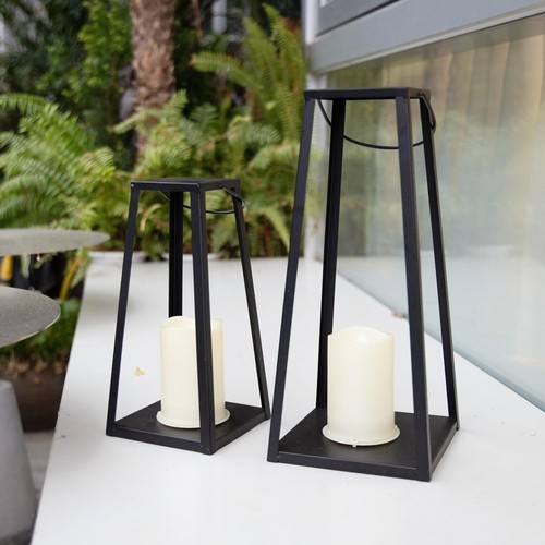 HPC Decor 2PCS Solar Lanterns for Outdoor Decor-20in 15.6in Black Metal Candl... - Picture 9 of 9