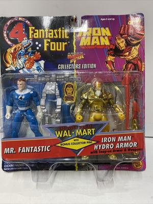 #ad New 1995 Toy Biz 5quot; MR FANTASTIC IRON MAN 2 Pk Walmart Exclusive Pin $40.00