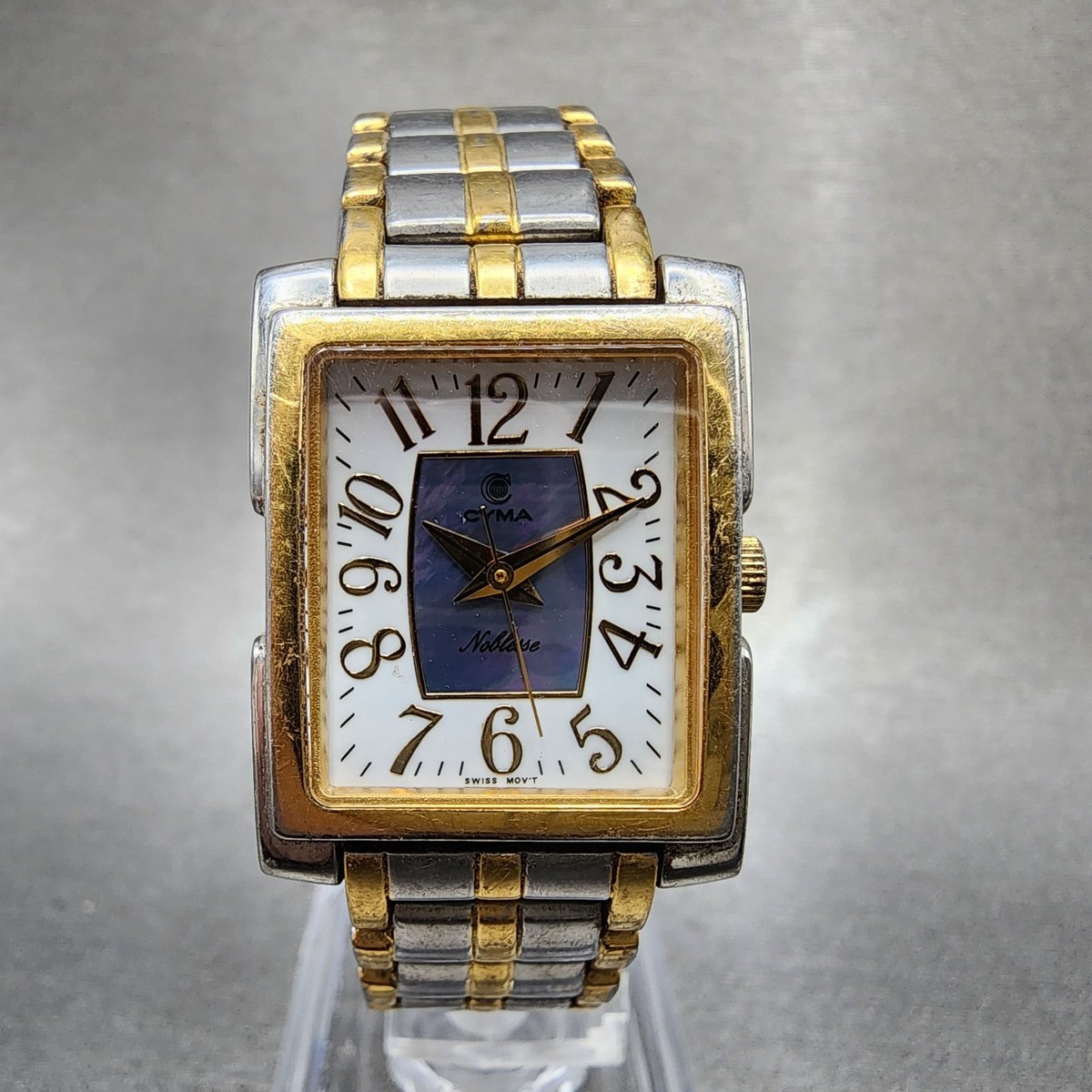 Cyma Noblesse Tank Watch Women 22mm MOP Dial Two Tone