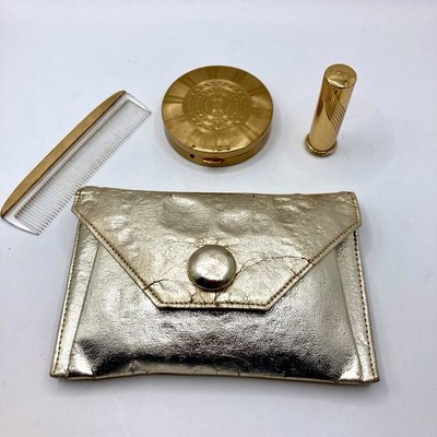 Vintage Coty Gold Lame Makeup Bag & Accessories Lipstick Comb Compact 1930s? SEE