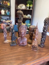 Lot Vintage Carved Wood Sculptures Bali African Tribal Figures Mixed Collection