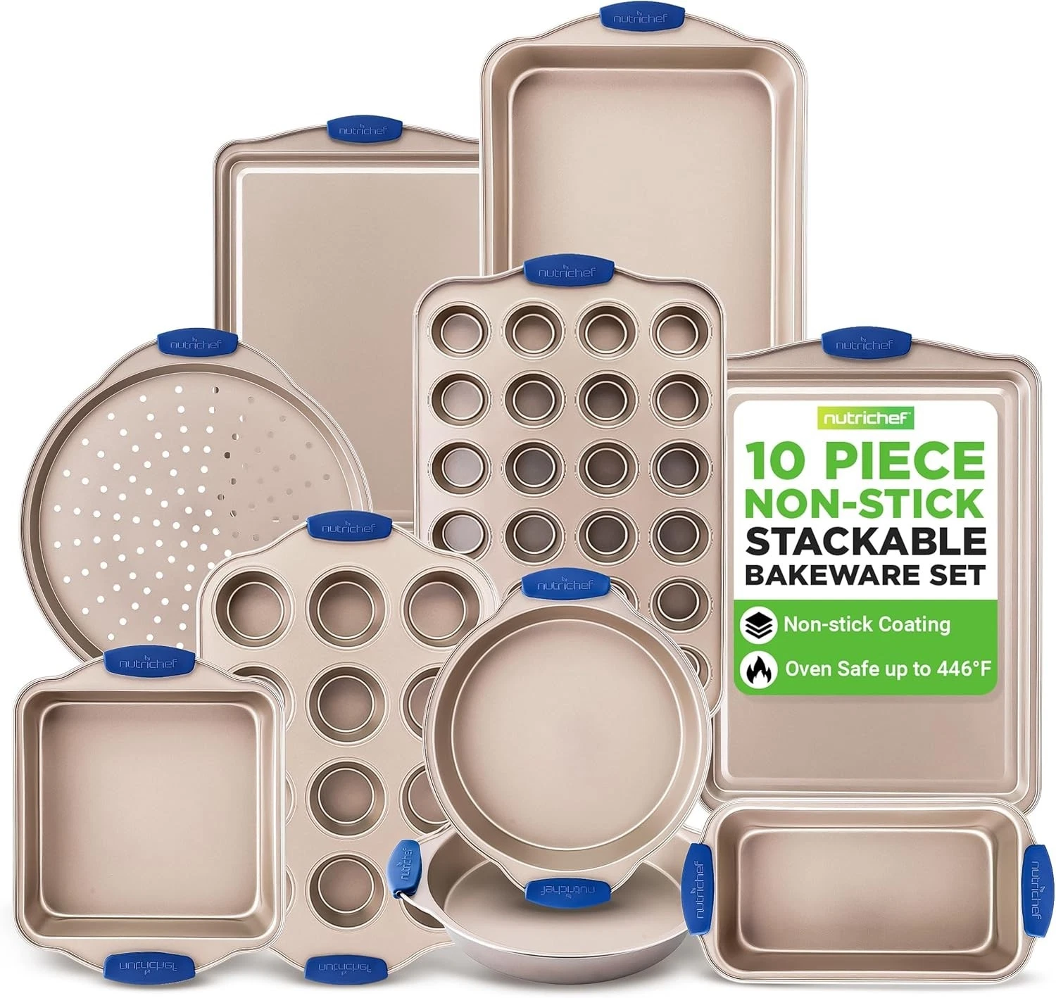 10-Piece Nonstick Bakeware Set Premium Carbon Steel Baking Pan Set w/Heatsafe