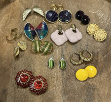 Vintage Costume Earring Set Gold Tone Stud Hoop Clip Mixed Styles 14 Pairs