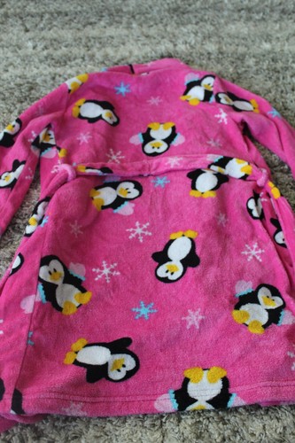 KOMAR KIDS Girls Pink Penguins Hooded Bath Robe Dressing Gown Warm Size LG 10/12 - Picture 5 of 5