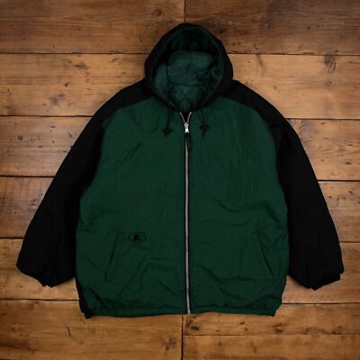 Vintage Starter Windbreaker Jacke 2XL wendbar wattiert grün