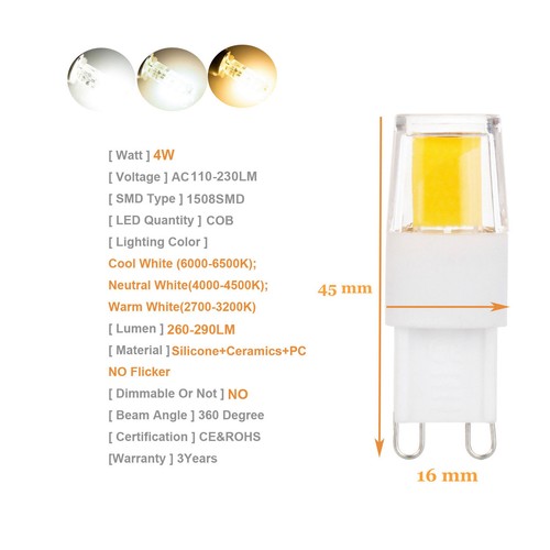 Dimmable G9 LED Corn Bulb COB SMD Ceramic Light 4W 6W 8W 9W Replace Halogen Lamp - Picture 13 of 18