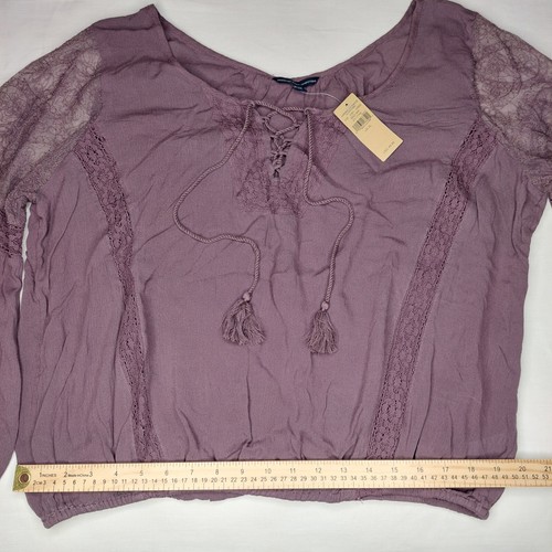 NEW American Eagle Boho Peasant Top XL Embroidered Sheer Lace Long Sleeve Purple - Picture 9 of 14