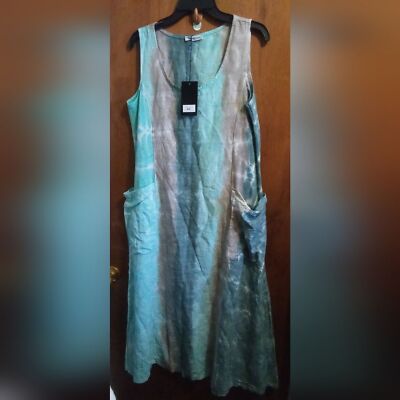 Ornella Paris linen dress tie dye women's dress multicolored  ONE Size.
