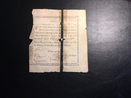 10 Pounds Massachusetts Bay Colonial Treasury note unfortunately damaged 1777 - Picture 6 of 6