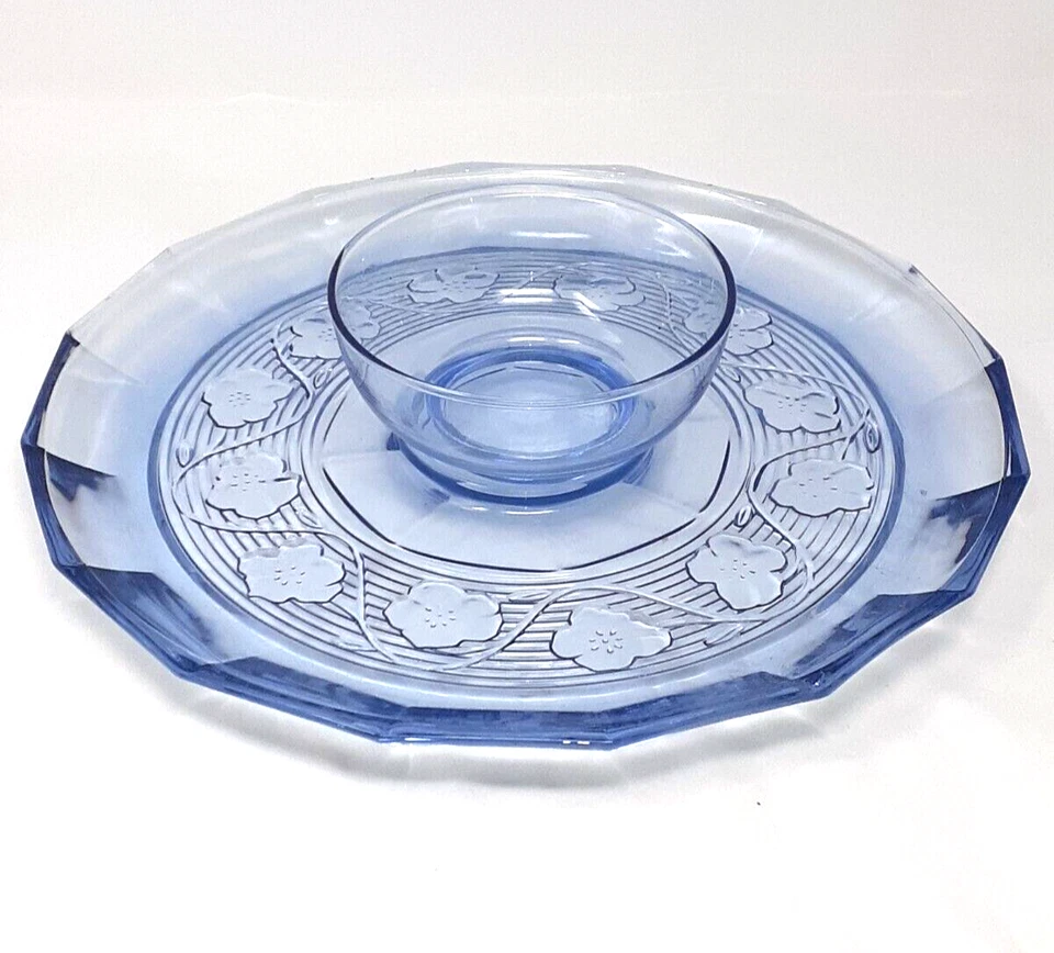 Vidrio de zafiro azul Chip-N-Dip vintage de Essentials Toscany Georgetowne 2 piezas Foto 3 de 4