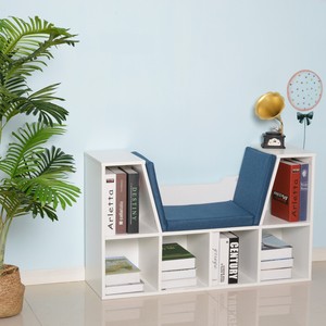 6-Cubby Kids Bookcase Multi-Purpose Storage Organizer Cabinet White Blue