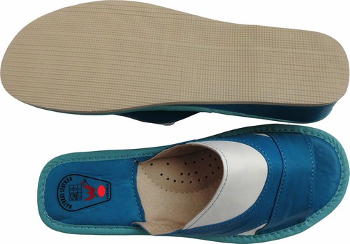 Pantolette - Hausschuhe - Latschen Gr.38 Echt LEDER Blau-Weiss (14.6.4.10) - Bild 5 von 11