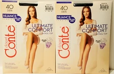 Conte Nuance 40 Denier Silky Sheer Plus size Pantyhose 2 pairs size 6 Nero