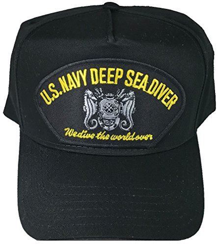 USN NAVY DEEP SEA DIVER WE DIVE THE WORLD OVER BLACK HAT W/ MASTER DIVER BADGE - Picture 1 of 1