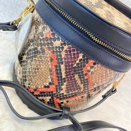 Y2K INC Bandolera Cubo Bolso de Mano Cartera Talla Única Marrón Multi Serpiente Estampado Cuero - Imagen 3 de 16