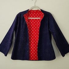 Reversible Navy Red Nautical Coastal Denim Jacket Shacket M Gg1