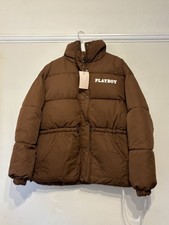 New Playboy Missguided Brown Puffer Coat Jacket Size 8 Oversized